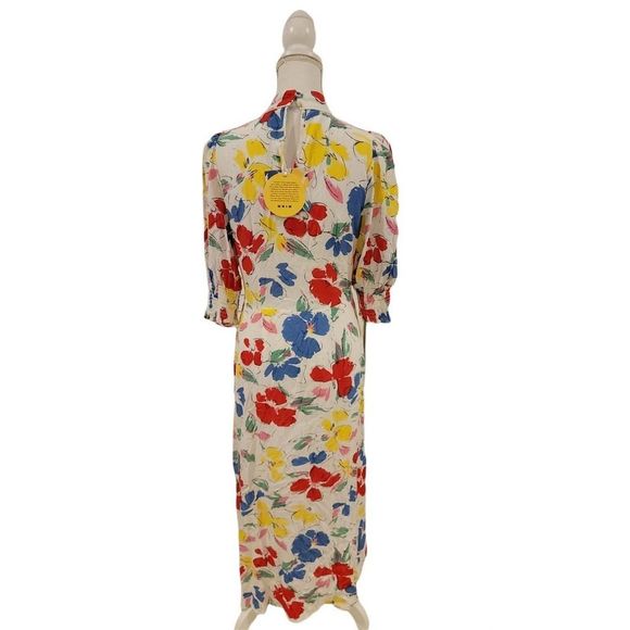 RIXO White Floral Mock Neck Maxi Dress Size 8 Midi length hard to find dress - Picture 2 of 10